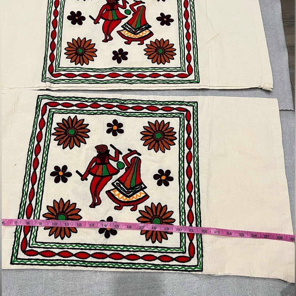 Ethnic India Dance Themed Embroidered Pillow Case Cushion Covers-Set of 2 - Picture 6 of 8